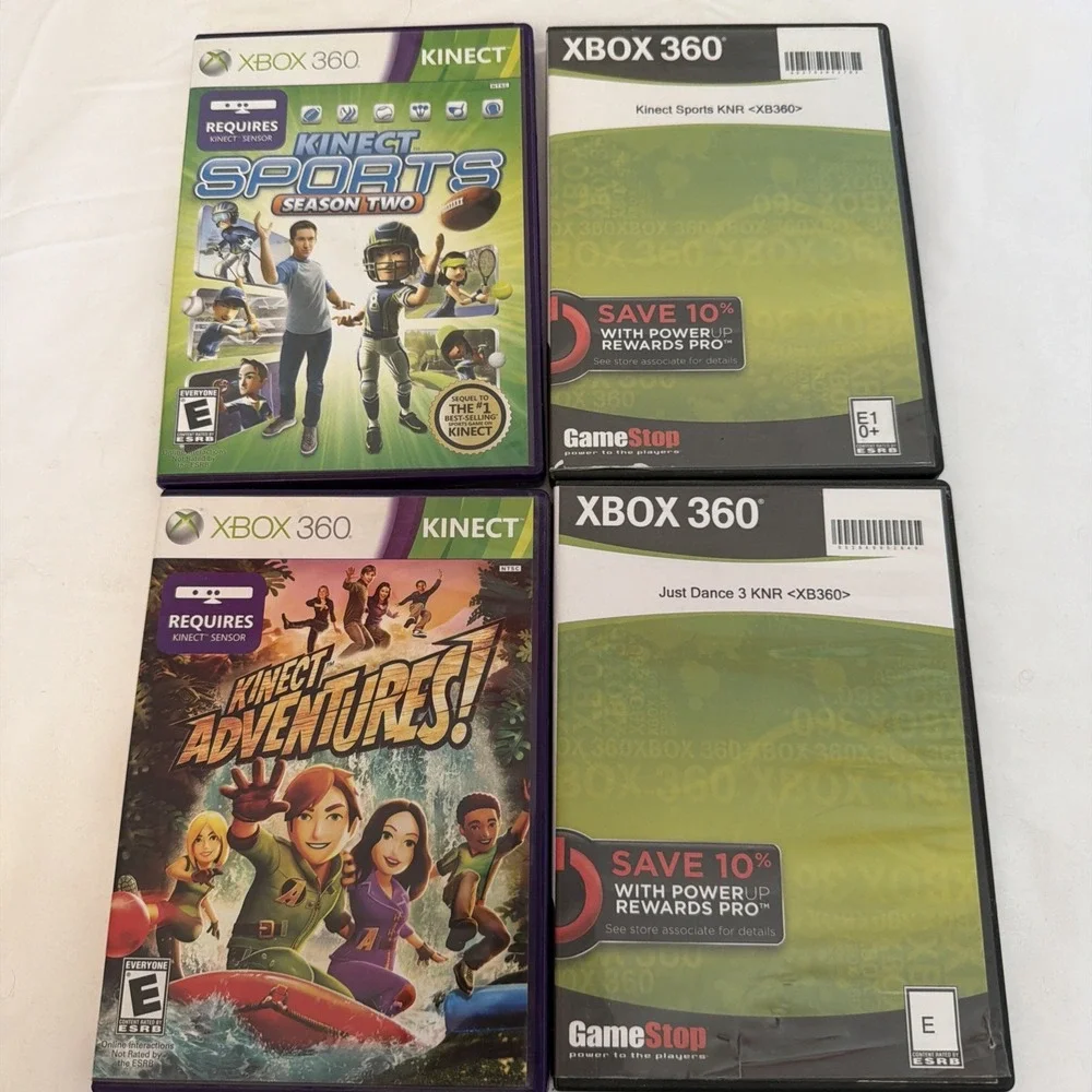 Xbox‎ 360 Video Game Lot Of 4 Kinect Sports 1 & 2 Kinect Adventures Just Dance